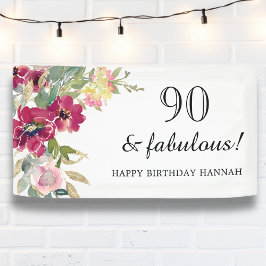 Burgundy Pink Floral 90. Geburtstag Banner
