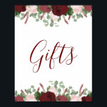 Burgundy Pink Floral Bridal Shower Gifts Sign Poster<br><div class="desc">This design features pretty painted, watercolor blooms in deep red burgundy and shades of blush pink, accented with green leaves. Click the customize button for more flexibility in modifying the text or moving the graphics! Variations of this design as well as coordinating products are available in our shop, zazzle.com/store/doodlelulu. Contact...</div>