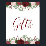 Burgundy Pink Floral Bridal Shower Gifts Sign Poster<br><div class="desc">This design features pretty painted, watercolor blooms in deep red burgundy and shades of blush pink, accented with green leaves. Click the customize button for more flexibility in modifying the text or moving the graphics! Variations of this design as well as coordinating products are available in our shop, zazzle.com/store/doodlelulu. Contact...</div>