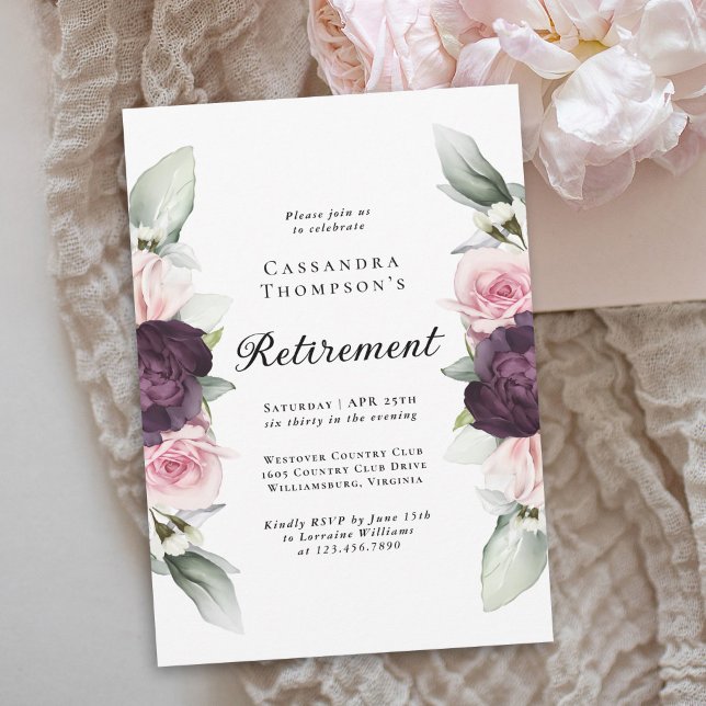 Burgundy Pink Floral Elegantes Party für die Ruhes Einladung (Available as printed and paperless digital download!)