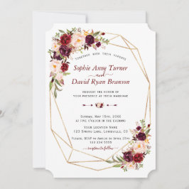 Burgundy Pink Floral Gold Rahmen Hochzeit Einladung