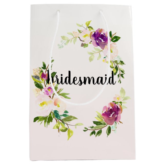 Burgundy Pink Floral Mittlere Geschenktüte (Vorderseite)