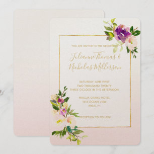 Burgundy Pink Floral Ombre Wedding Einladung