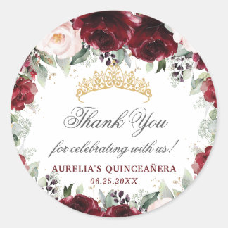 Burgundy Pink Floral Quinceanera Gefallen Vielen D Runder Aufkleber