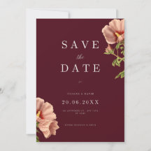 Burgundy & Pink Floral Save the Date Card