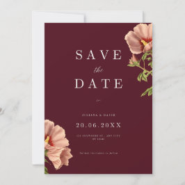 Burgundy & Pink Floral Save the Date Card