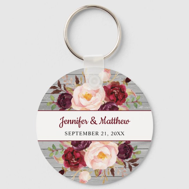 Burgundy Pink Floral Wedding Brautparty Gefallen Schlüsselanhänger (Vorderseite)