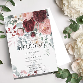 Burgundy Pink Floral Wedding Einladung
