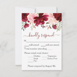 Burgundy Pink Floral Wedding RSVP Karte