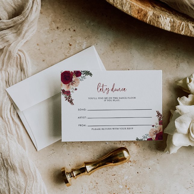 Burgundy Pink Floral Wedding Song Request Card RSVP Karte (Von Creator hochgeladen)