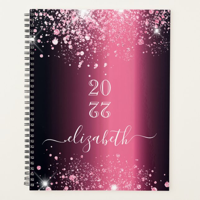 Burgundy Pink Glitzer Name Planer (Vorderseite)