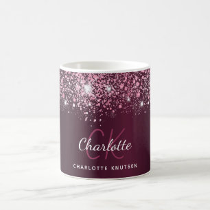Burgundy Pink Glitzer Namenskript Kaffeetasse