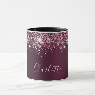 Burgundy Pink Glitzer Namenskript Tasse