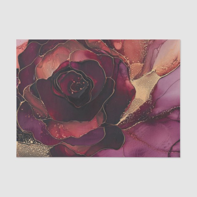 Burgundy Pink Gold Floral Seidenpapier (Vorderseite)