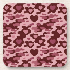 Burgundy Pink Hearts Camouflage Untersetzer Set