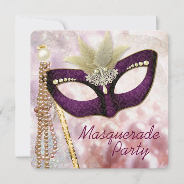 Burgundy Pink Masquerade Party Einladung (Vorderseite)