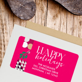 Burgundy Pink Modern Geometric Christmas Adressaufkleber