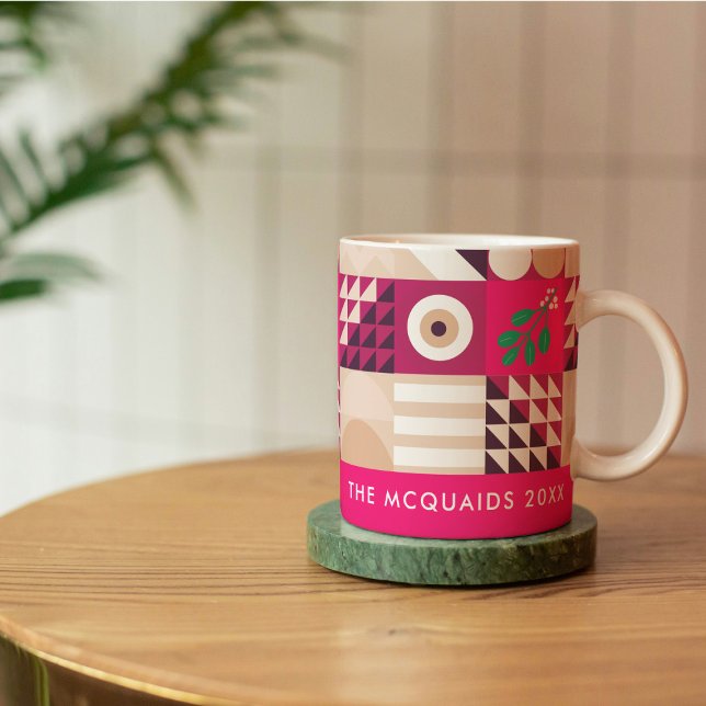 Burgundy Pink Modern Geometric Christmas Kaffeetasse (Von Creator hochgeladen)