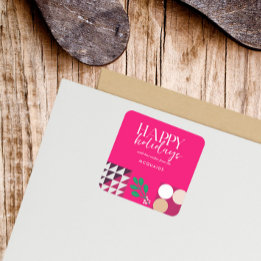 Burgundy Pink Modern Geometric Christmas Quadratischer Aufkleber