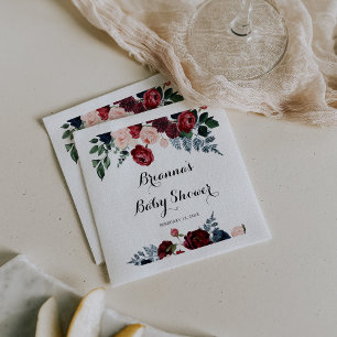 Burgundy Pink Navy Floral Baby Dusche Serviette