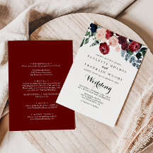 Burgundy Pink Navy Floral Front & Back Wedding 