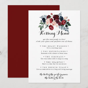 Burgundy Pink Navy Mariage Kissing Menu Carte de j