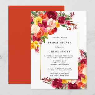 Burgundy Pink Orange Yellow Floral Brautparty Einladung