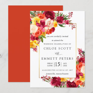 Burgundy Pink Orange Yellow Floral Wedding Einladung