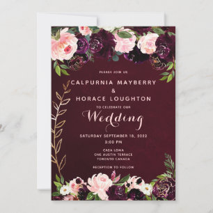 Burgundy Pink Pedigree Wedding Einladung