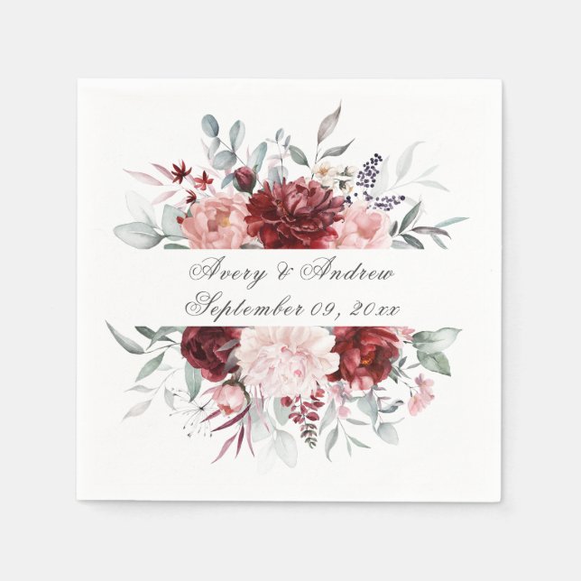 Burgundy Pink Personalisierte Drehschrift Wedding  Serviette (Vorderseite)
