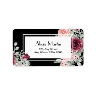 Burgundy Pink Rose Black Birthday Rücksendeadresse Adressaufkleber
