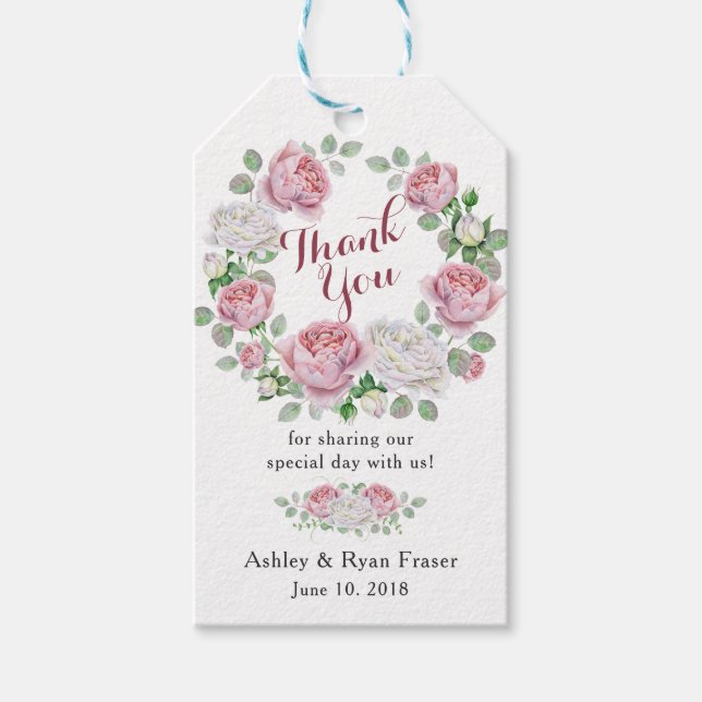 Burgundy Pink Rose Floral Wedding Vielen Dank Geschenkanhänger (Vorderseite)