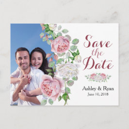Burgundy Pink Rose Foto Wedding Save the Date Ankündigungspostkarte