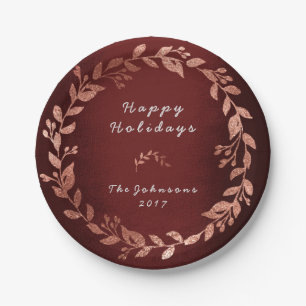 Burgundy Pink Rose Gold Grau Weihnachten Pappteller