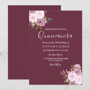 Burgundy Pink & Rose Gold Quinceanera Einladung