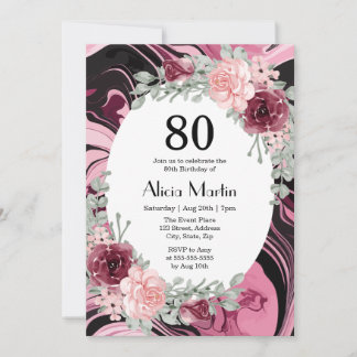 Burgundy Pink Roses Flora Marmorwasser Geburtstag Einladung