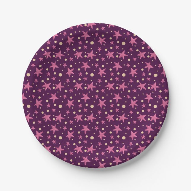 Burgundy Pink Stars Gelbe Sonnen Weltraumpattern G Pappteller (Vorderseite)