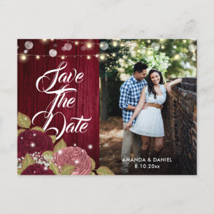 Burgundy Pink Wedding Foto Save the Date Postcard Ankündigungspostkarte