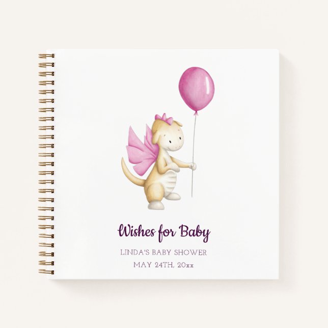 Burgundy Pink wünscht Baby Dragon Baby Dusche Notizbuch (Vorderseite)