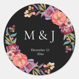 Burgundy & Plum Black Elegant Tropical Monogram V2 Runder Aufkleber