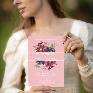 Burgundy Plum Floral Cocktail Rosa Hochzeit Einladung