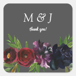 Burgundy Plum Navy Floral Grau Vielen Dank Quadratischer Aufkleber