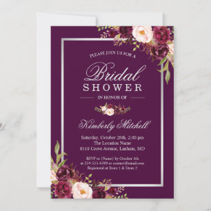 Burgundy Plum Purple Blumen Herbst Brautparty Einladung