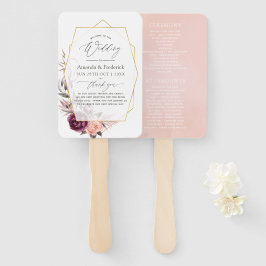 Burgundy Plum und Blush Floral Geometric Wedding Fächer