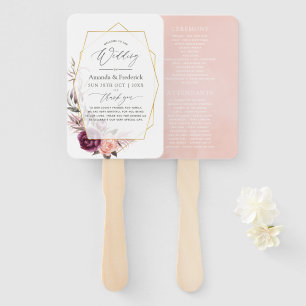 Burgundy Plum und Blush Floral Geometric Wedding Fächer