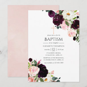 Burgundy Plum und Blush Pink Bloral Taufe Einladung