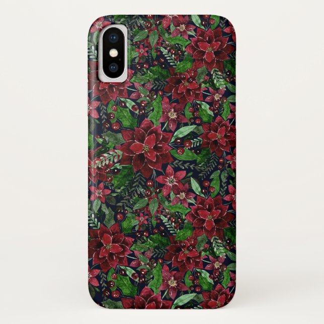 Burgundy Poinsettia Blume Wasserfarbe Case-Mate iPhone Hülle (Rückseite)