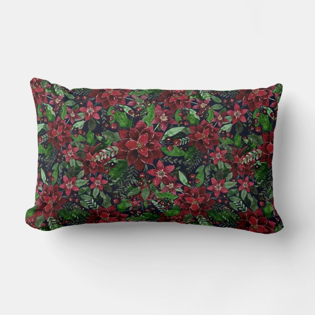 Burgundy Poinsettia Blume Wasserfarbe Lendenkissen (Vorderseite)