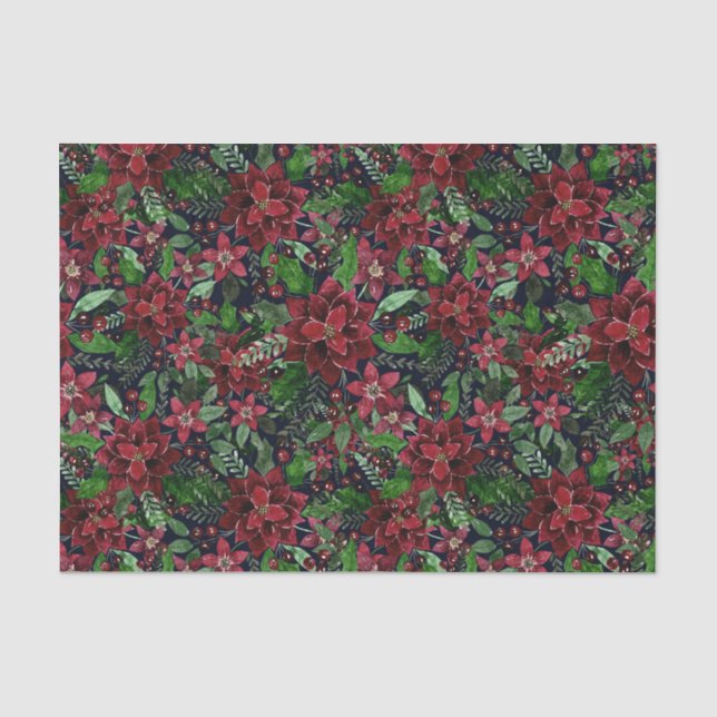 Burgundy Poinsettia Blume Wasserfarbe Seidenpapier (Vorderseite)