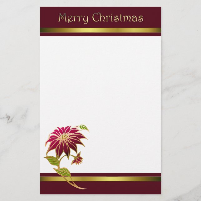 Burgundy Poinsettia Weihnachtsgeschichten Briefpapier (Vorderseite)